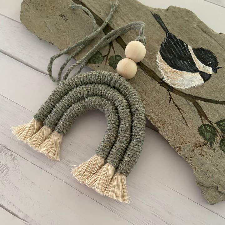 Chickadee Creations - Wholesale Car Freshener - Women's - Macrame Rainbow Car Diffuser - Sage1