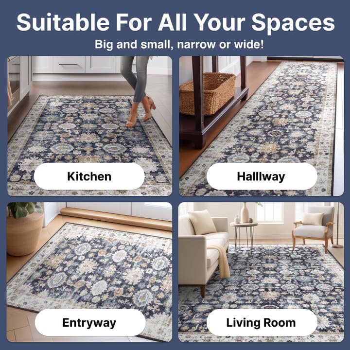 Well Woven - Wholesale Area Rug - Elle Basics Gala Oriental Easy-Clean Washable Rug by Well Woven - Durable, Non-Slip, Low-Profile Design for Home Comfort