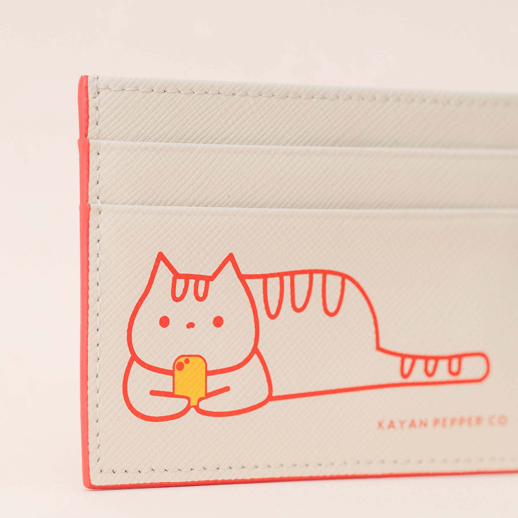 Kayan Pepper Co. - Wholesale Card Holder - Women's - Doom Scrolling Cat - Saffiano Leather Card Holder2