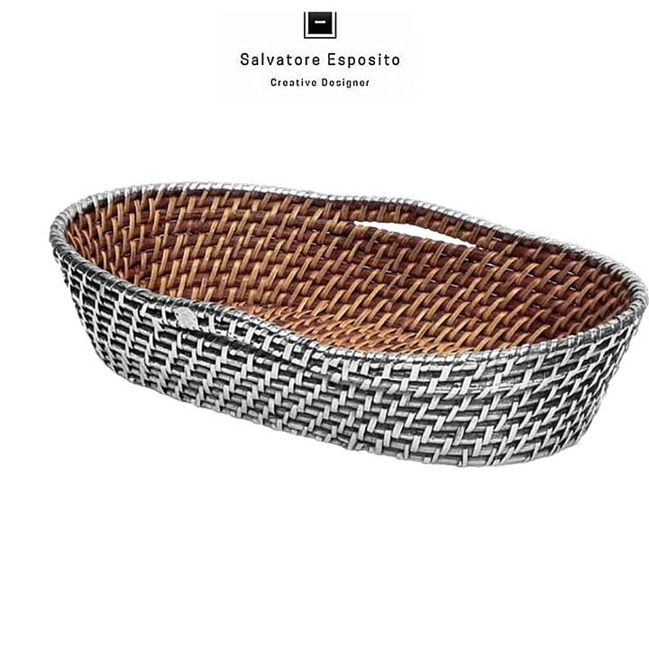 Vare nr. 82425 Oval kurv med håndtag i sølvfarvet rattan for engroshandel hos I Gioielli del Mare di Salvatore Esposito