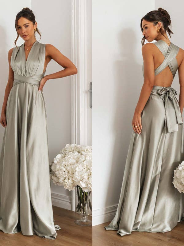 Gray NEW Summer Sizzle Sexy CrossBack Bandage Maxi Dress for wholesale on Faire