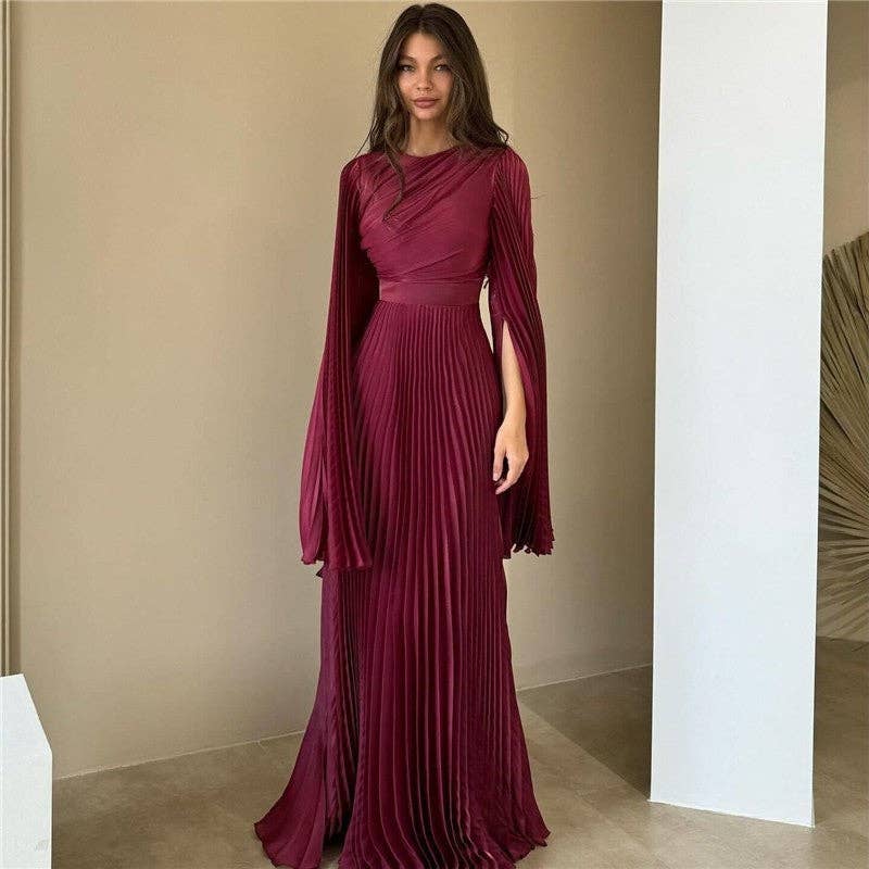 UZ Wholesale Store - Venta al por mayor Vestido de fiesta - Mujer - Vestido de noche largo al suelo de color sólido con cinturón en la cintura0