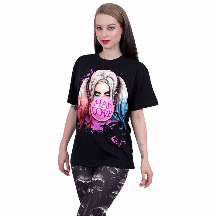 Spiral - Vendita all'ingrosso Maglietta serigrafata - Unisex - T-shirt nera con stampa frontale Harley Quinn - Mad Love1