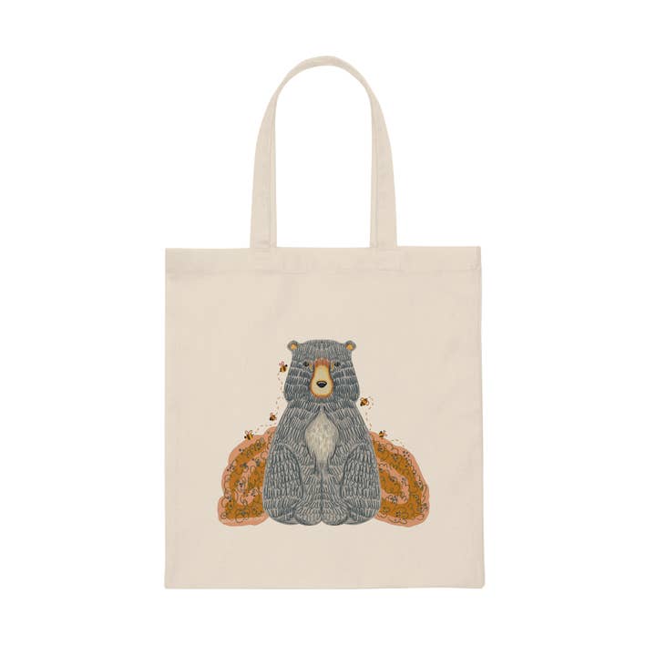 Sac fourre-tout Black Bear - Sac réutilisable Your Location Natural pour la vente par Sarah Cochran Artist