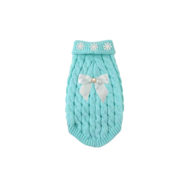 Bark Fifth Avenue - Wholesale Pet Sweater - Dog - Pearl Bow Cable Knit Dog Sweater – Luxe Winter Petwear