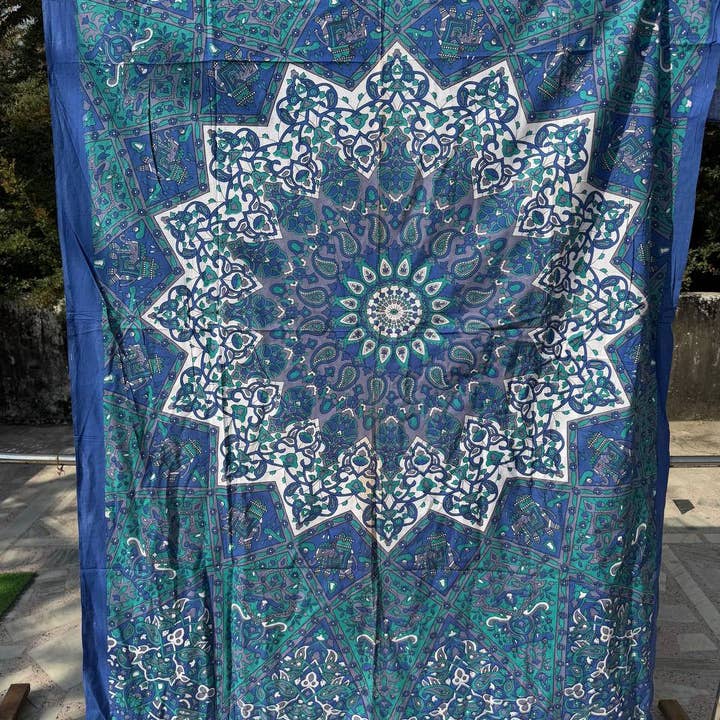 bhavnas boutique – Tapeçaria/têxtil por atacado – Colcha de Algodão Indiano Azul Boémio para Decoração de Parede de Quarto