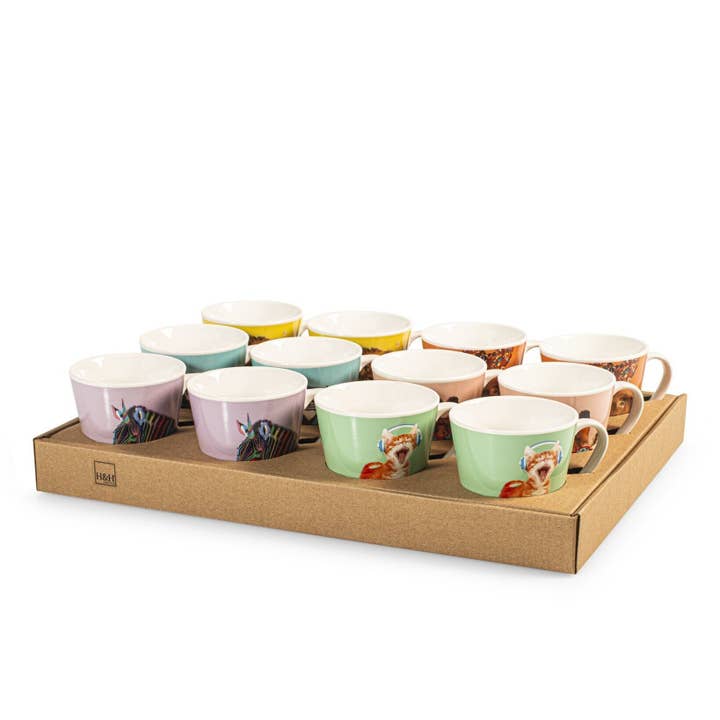 H&H – wholesale Kaffekoppar – FunnyAnimals tekopp i nytt benporslin 205 ml1