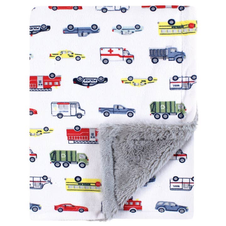 Hudson Baby Plush Blanket with Furry Binding, Going Places for wholesale by BabyVision