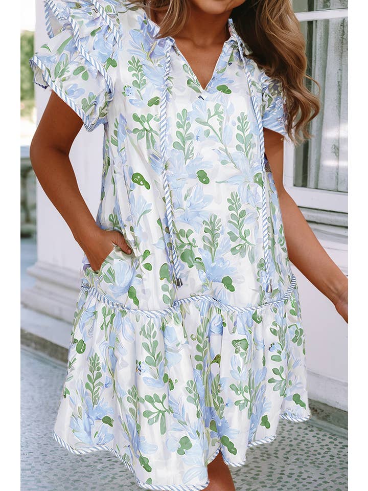 Little Daisy Closet - Wholesale Dress - Women's - LDC Floral Contrast Edge Layered Short Sleeve Mini Dress