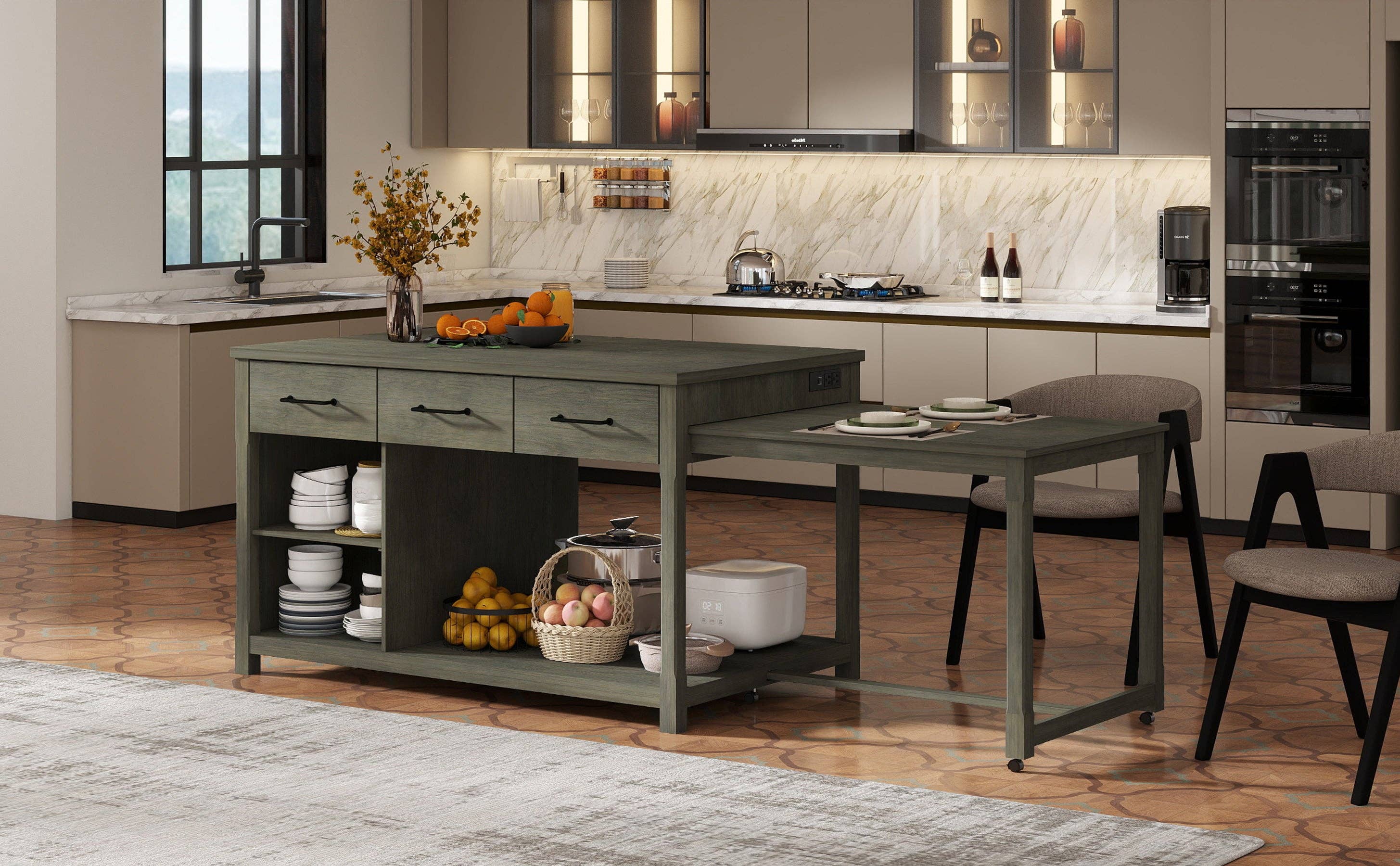 HOMYCASA DESIGN INC - Wholesale Kitchen Storage/Organizer - Extendable Kitchen Island with Power Outlets & Storage23
