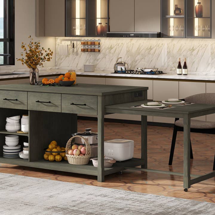 HOMYCASA DESIGN INC - Wholesale Kitchen Storage/Organizer - Extendable Kitchen Island with Power Outlets & Storage23