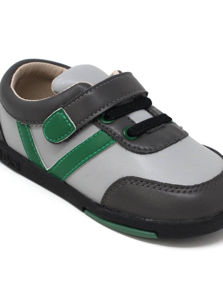 Kimi + Kai Boys Sneaker Shoes - Sam Stripe (First Walker & Toddler) Gray for wholesale by Kimi and Kai