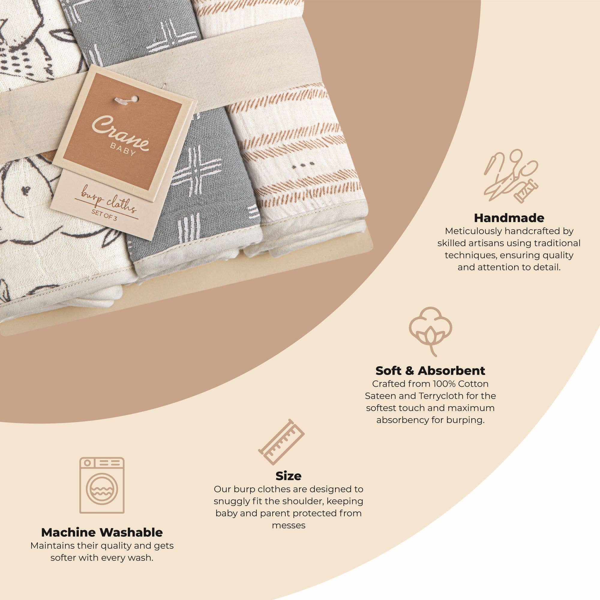 Crane Baby - Wholesale Burp Cloth Set - Baby - Ezra 3-Pc. Burp Cloths1