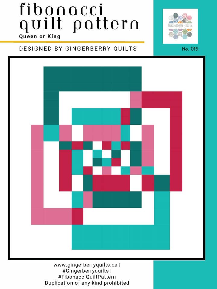 Fibonacci Quilt Pattern - Physical Copy for wholesale by Gingerberry Quilts