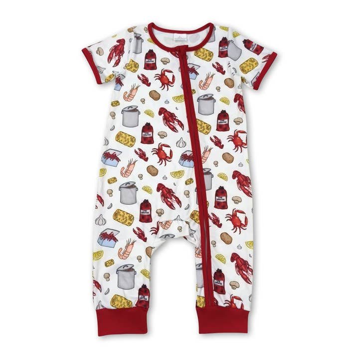 Yawoo Garments - Wholesale Jumpsuit - Baby - Short sleeves crab crawfish baby zipper romper