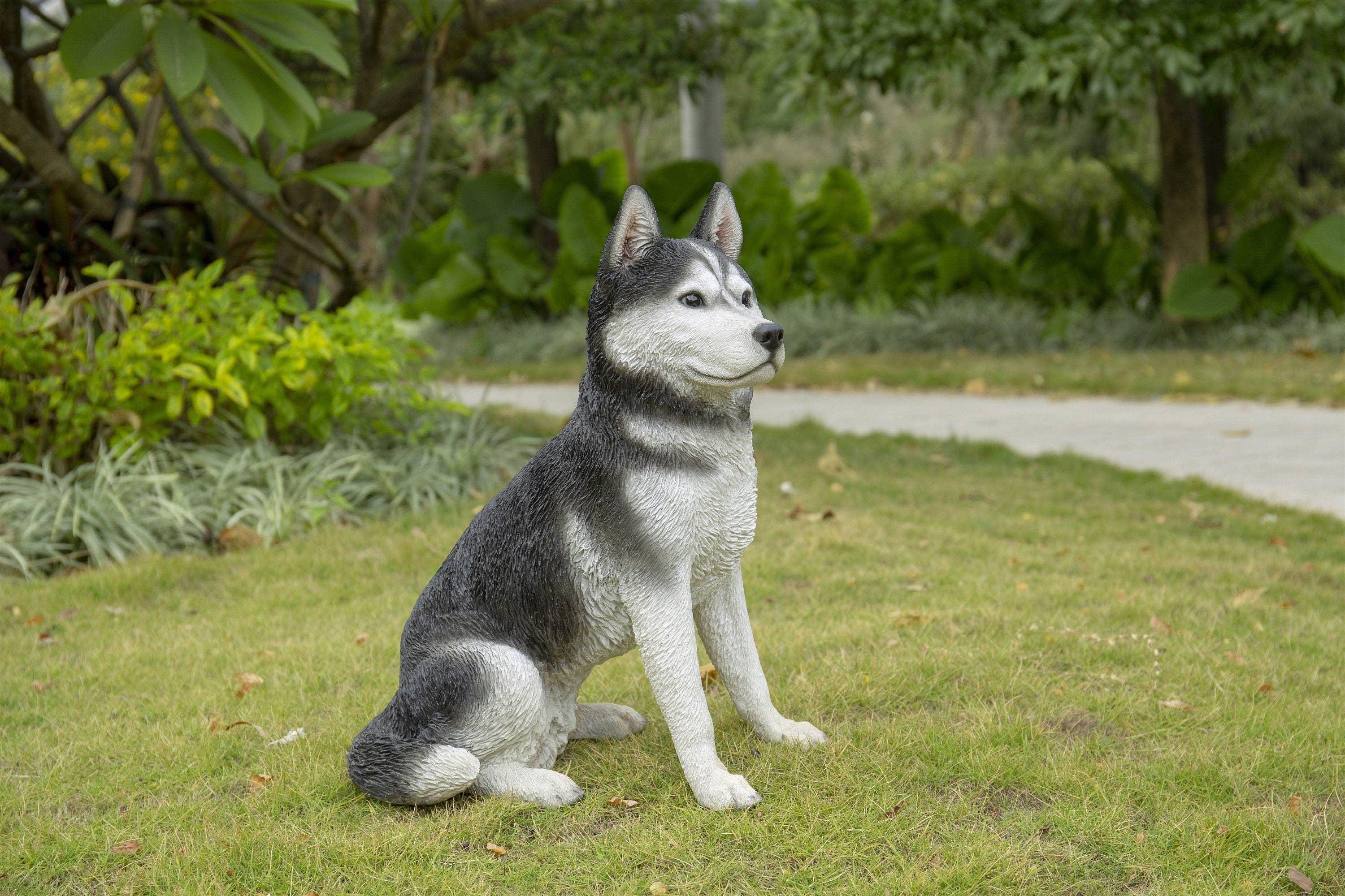 Hi-Line Gift Ltd. - Wholesale Outdoor Ornament/Decor - Large Black & White Siberian Husky Sitting2