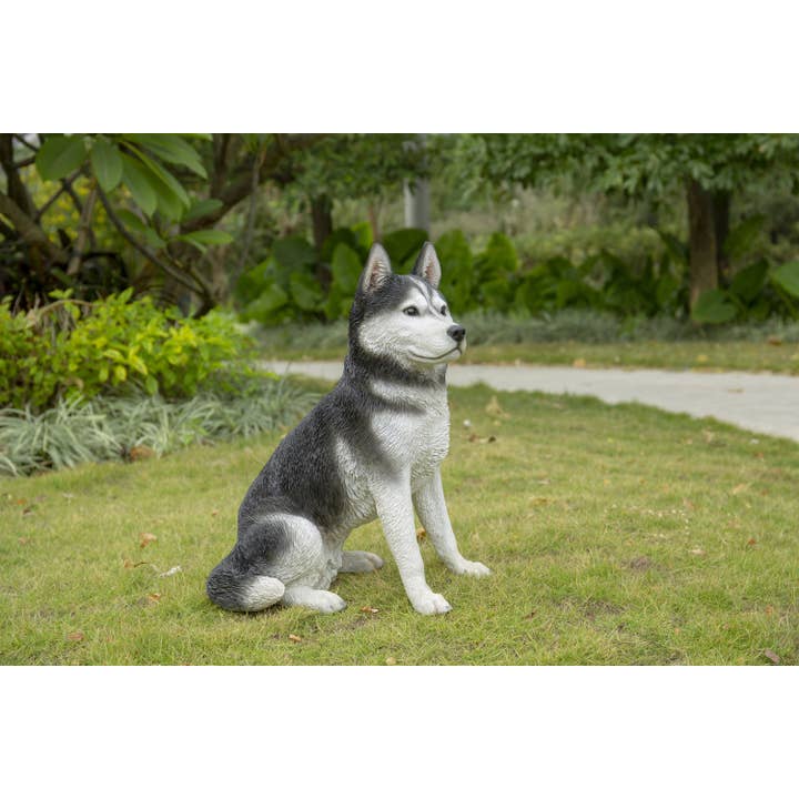 Hi-Line Gift Ltd. - Wholesale Outdoor Ornament/Decor - Large Black & White Siberian Husky Sitting2