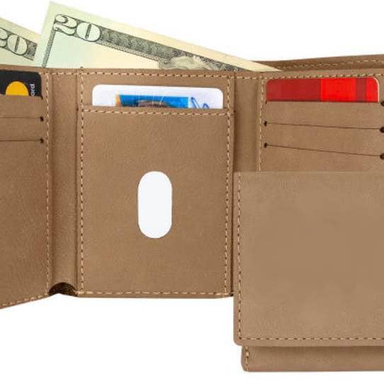 Cartera de piel sintética con tres pliegues Monogram para venta al por mayor de D&P Woodworks and Engravings, LLC