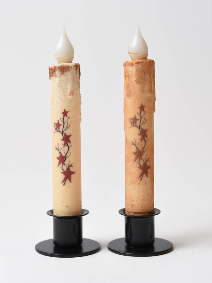 Bougie effilée à LED avec minuterie et guirlande d'étoiles rouges pour la vente par LMS Wholesale