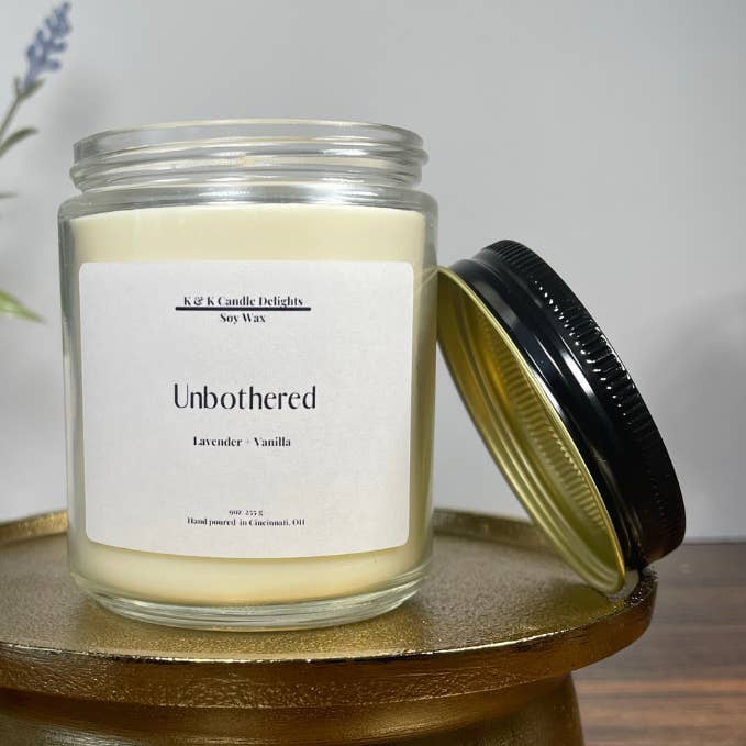 Unbothered 9oz Soy Candle for wholesale by K&K Candle Delights