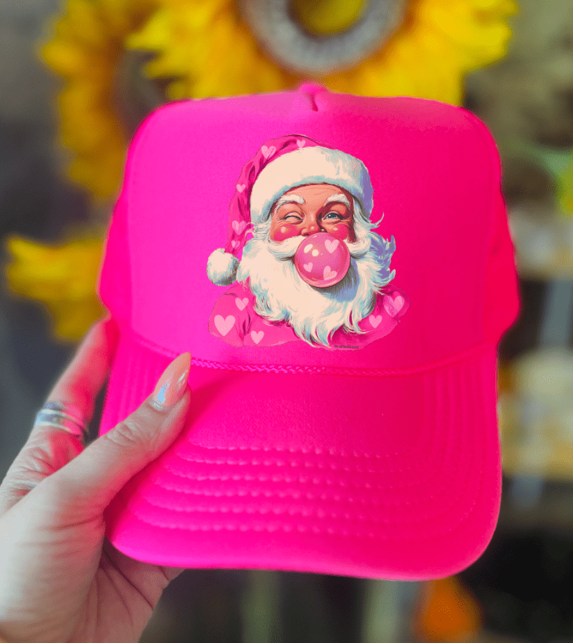 THE LATTIMORE CLAIM - Wholesale Trucker Hat - Women's - Bubblegum Heart Santa Hot Pink- Foam Trucker Cap0