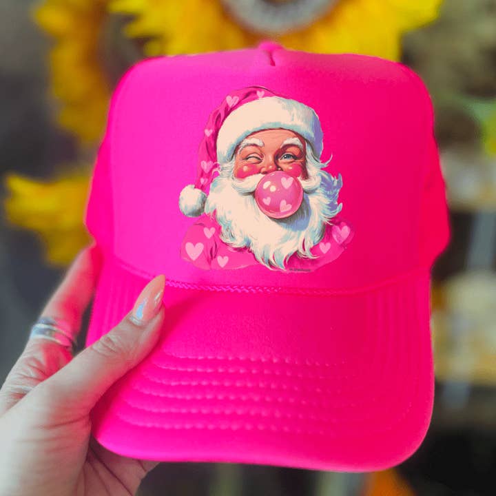 THE LATTIMORE CLAIM - Wholesale Trucker Hat - Women's - Bubblegum Heart Santa Hot Pink- Foam Trucker Cap