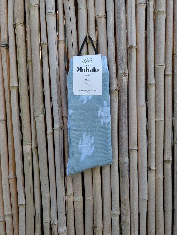 Koloa Farms - Wholesale Socks - Unisex - Sage Green Turtle socks - Hawaiian Print - Honu tropical 5