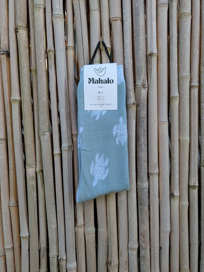 Koloa Farms - Wholesale Socks - Unisex - Sage Green Turtle socks - Hawaiian Print - Honu tropical 5