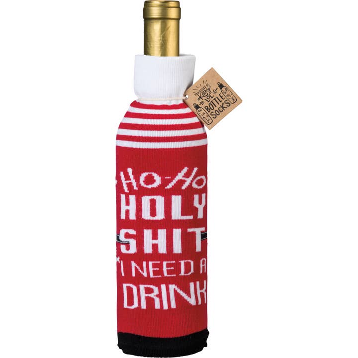 Primitives by Kathy - Wholesale Wine Gift Bag - Ho Ho Holy I Need A Drink Bottle Sock
