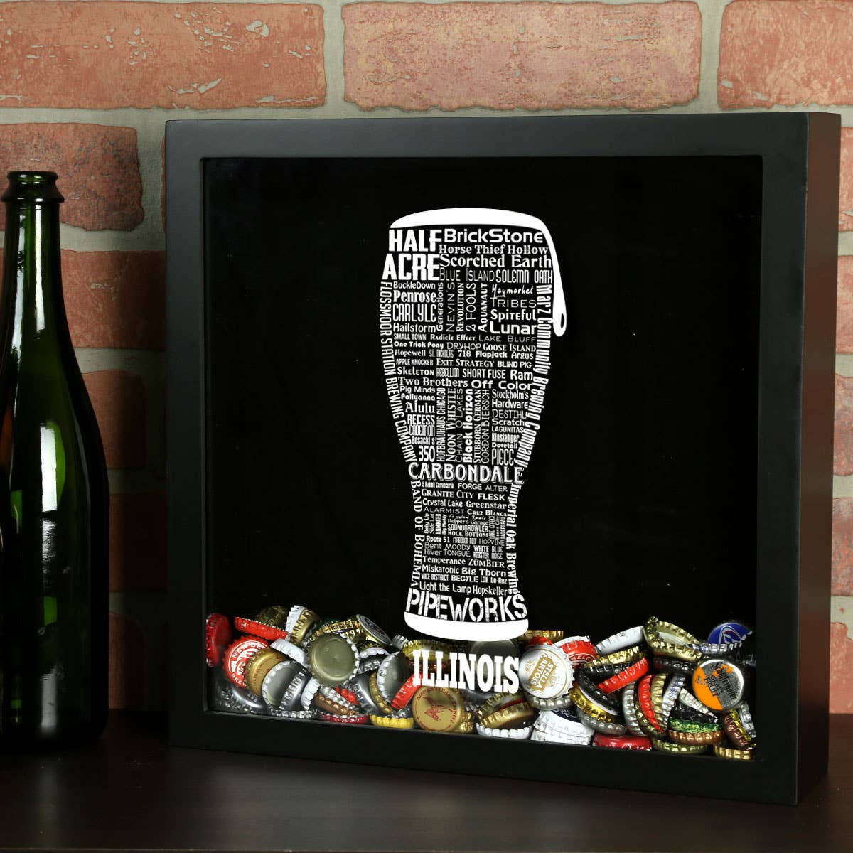 Torched Products - Vendita all'ingrosso Decorazione da parete 3D - State Beer Cap Shadow Box, nero, tipografia della birra artigianale63
