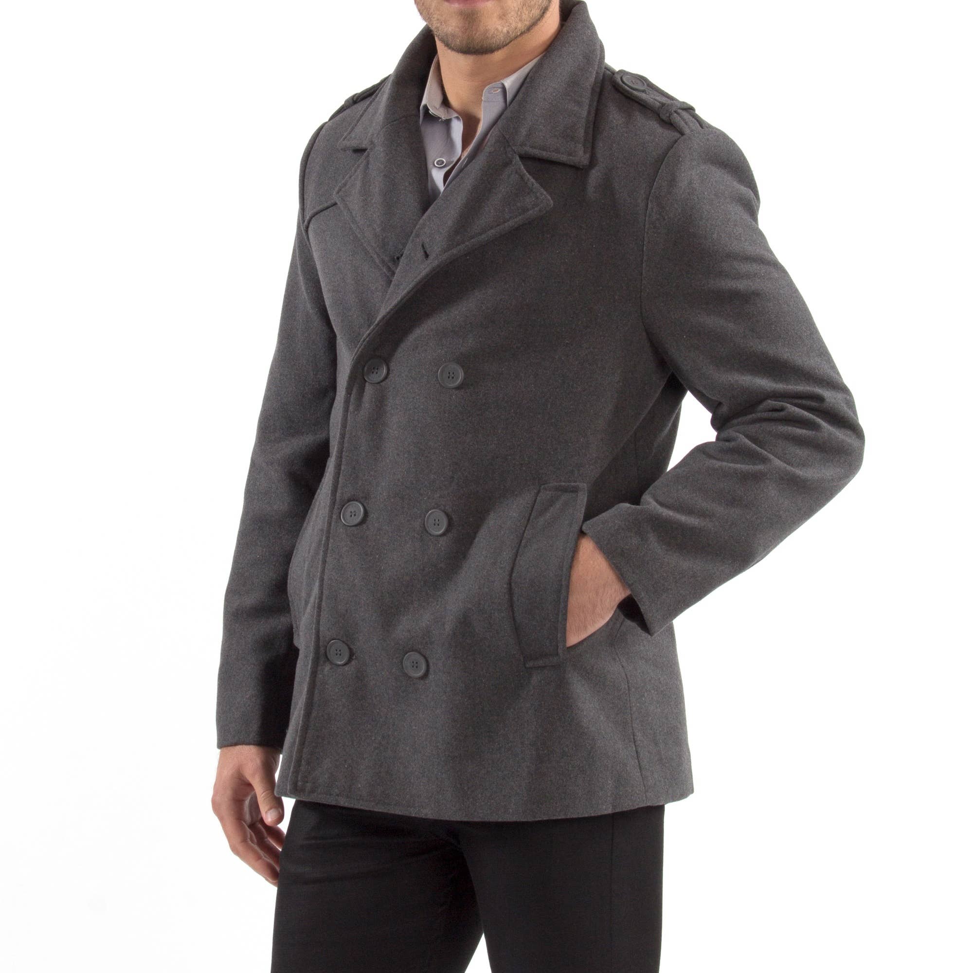 Alpine Swiss - Wholesale Peacoat - Men's - Jake Mens Pea Coat Wool Blend Double Breasted Dress Jacket P5
