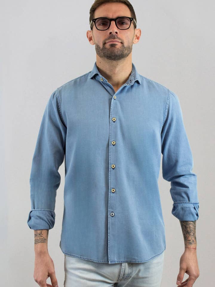 Camisa en estructura denim bleached para venta al por mayor de Patadegayo
