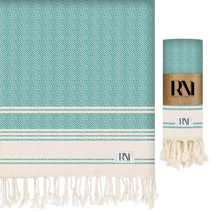 Refinery Number One LLC - Wholesale Beach Towel - Ottoman Diamond Weave Peshtemal Beach/Bath Towel 35"x71"