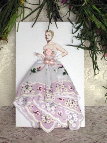 1939 Mainbocher Brocade Gown Keepsake Hankie Card for wholesale by MOMENTS IN THYME