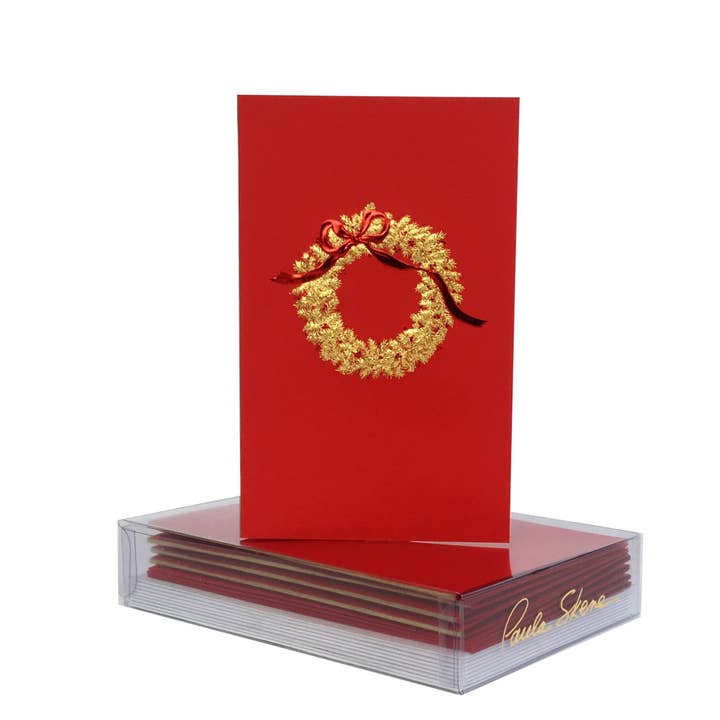 Krans med rosett på röd jul Mini anteckningskort för wholesale av PAULA SKENE DESIGNS