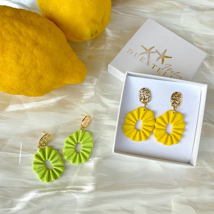 LEMONADE & PISTACHIO - Yellow and Green Handmade Earrings for wholesale by Duestelle Italia
