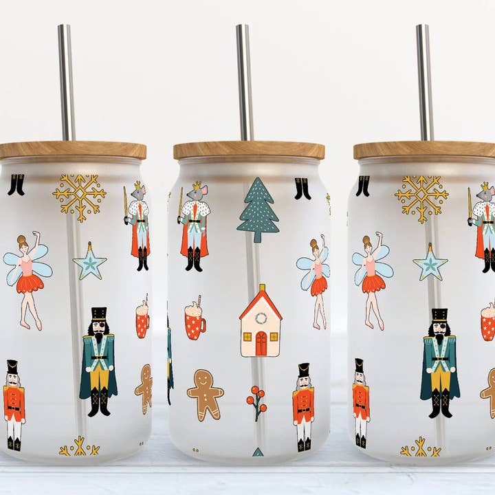 Nutcracker Christmas Movie Icons 16oz Frosted Libbey for wholesale by Kate Haven Glass Tumblers for Every Occasion