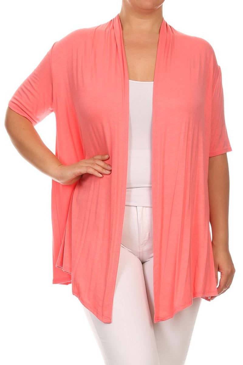 MOA COLLECTION - Wholesale Cardigan - Women's - Women's Plus Size Short Sleeves Draped Solid Cardigan8