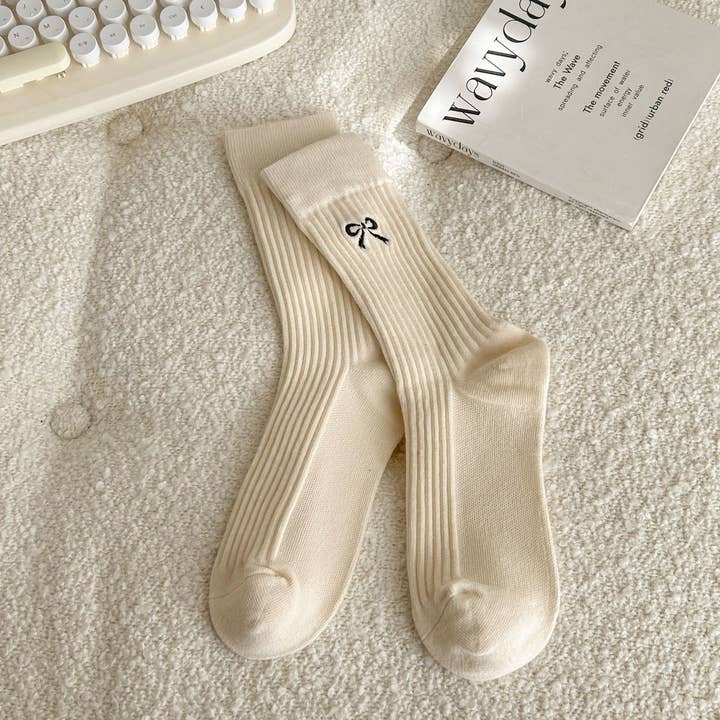 ACCITY - Wholesale Socks - Women's - Bow Embroidered Crew Socks –Cute, Stylish for Women_CWMS09492