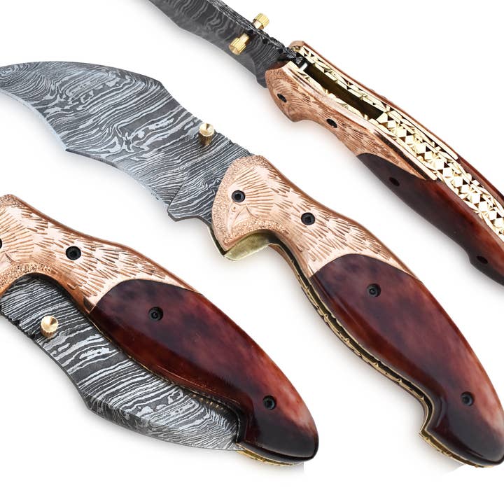 Coltello tascabile Damasco, Coltello pieghevole con chiusura a fodera, Campin per la vendita all'ingrosso da parte di SHINY CRAFTS