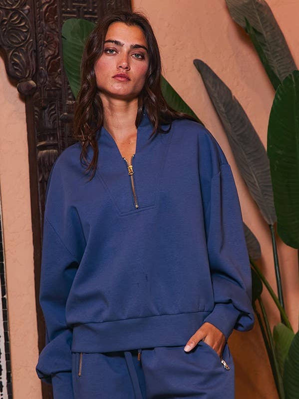 BUCKETLIST - Wholesale Sweatshirt – Women's - IT2154 Half Zip-up Scuba Sweatshirts0