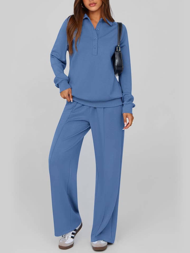 Casual Streetwear Two Piece Set with Polo Top and Pants for wholesale by Rosa Clothing