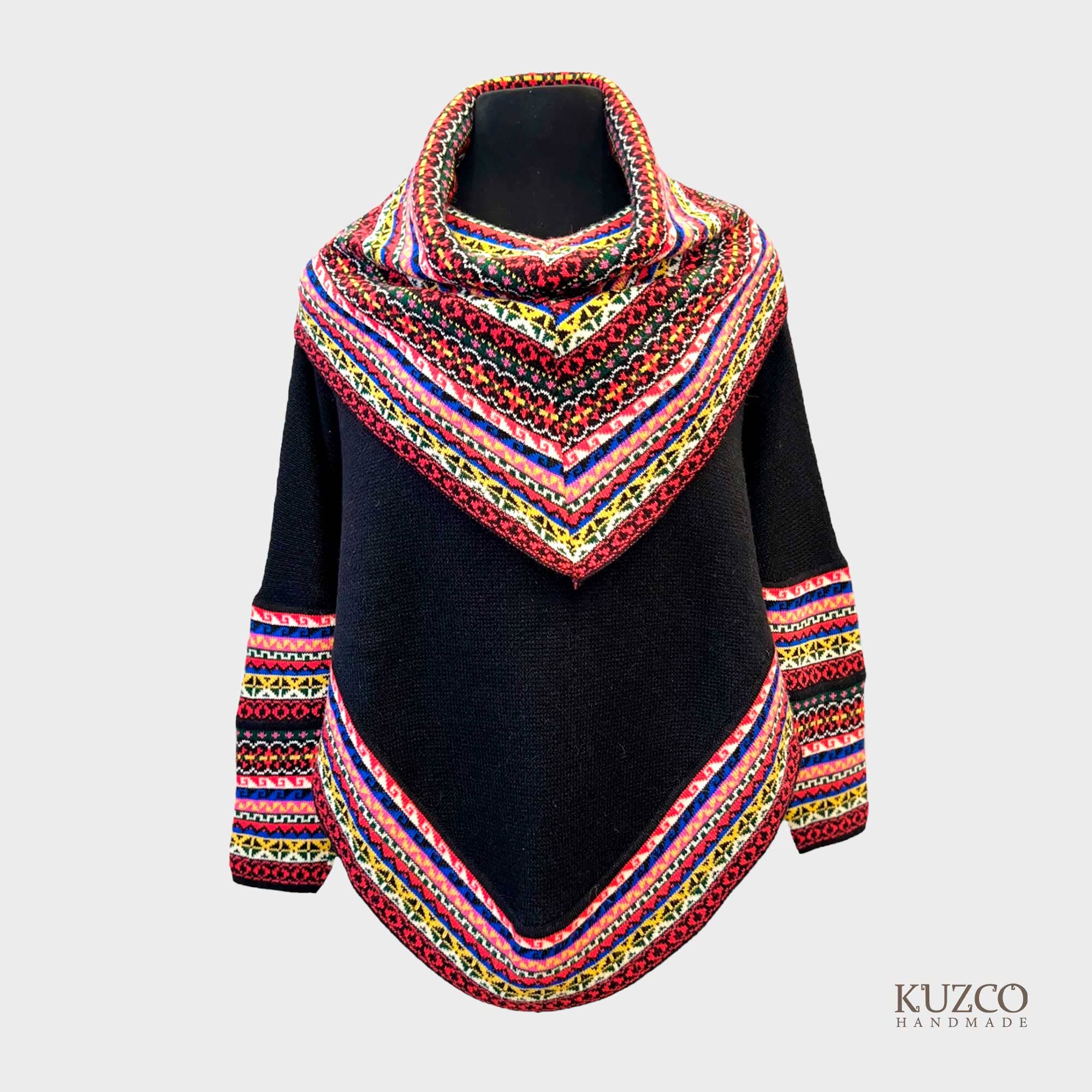 KuzcoHandmade - Wholesale Poncho - Women's - Alpaca Cowl Neck Poncho with Ethnic Pattern, Elegant & Cozy15