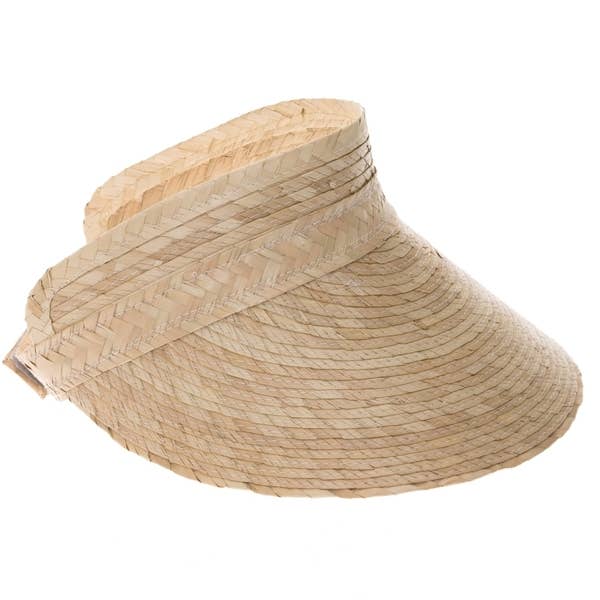 Natural palm leaf sun visor with a generous 5-inch brim for wholesale on Faire3