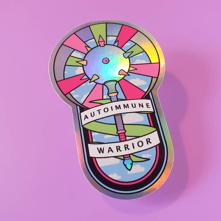 Autoimmune Warrior holografische sticker voor wholesale door Abi Stevens Illustration