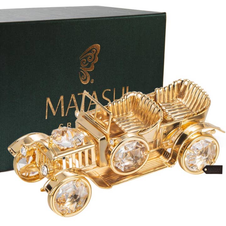 Matashi 24K Gold Plated Crystal Studded Vintage Car Ornament for wholesale by Matashi