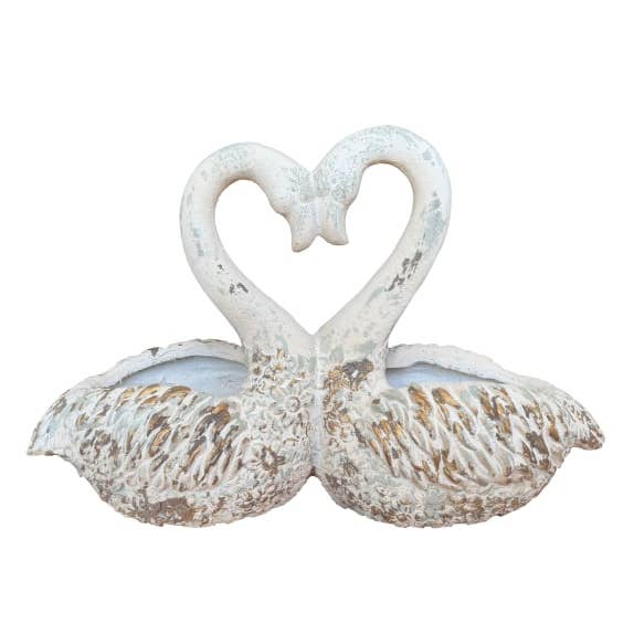 Grandes Floreiras de Cisne em Par "Coração de Amor" Antiguado por atacado de McGowan & Rutherford Ltd