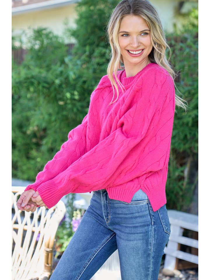 Nicabel - Wholesale Knit Sweater - Women's - Plus raglan sleeve cable knit sweater-PSW941913