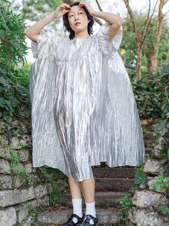 Nettle Studios - Wholesale Dress - Women's - Size Inclusive Plus Size Silver Metallic Ruffle Maxi Dress2