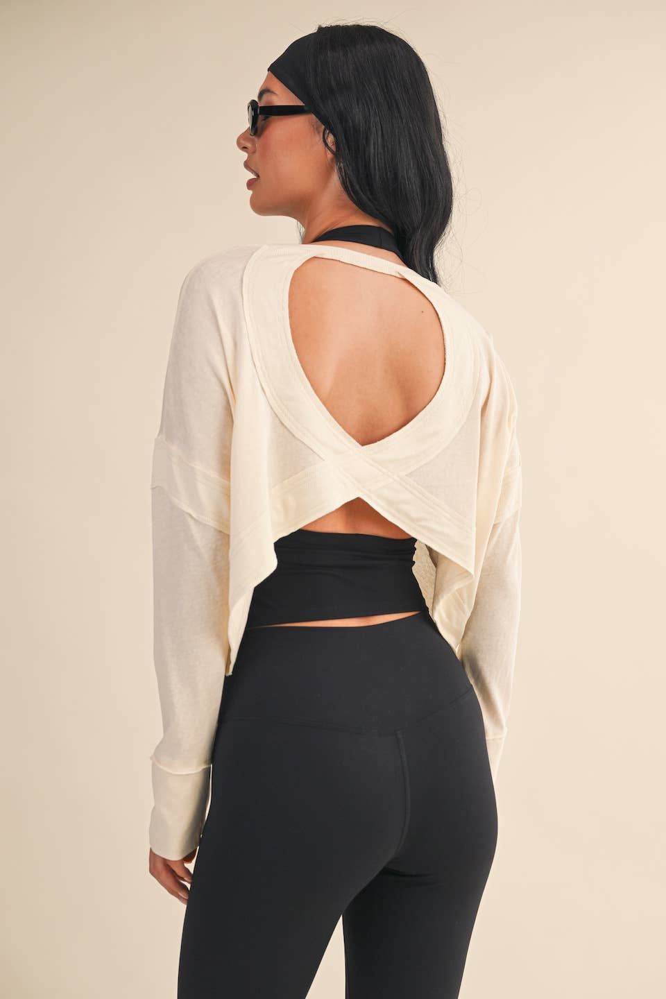 KIMBERLY C - Wholesale Athletic Top - Women's - Cotton Slub Cutout Back Long Sleeve Layering Top32